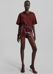 Kate Crackled Faux Leather Mini Shorts Burgundy - Women