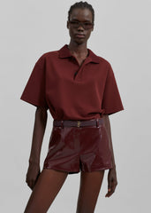 Kate Crackled Faux Leather Mini Shorts Burgundy - Women