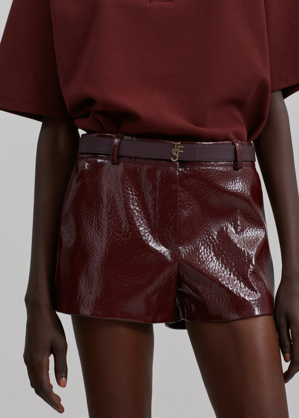Kate Crackled Faux Leather Mini Shorts Burgundy - Women