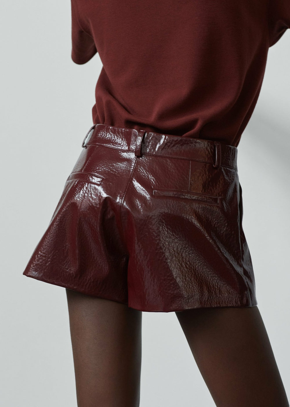 Kate Crackled Faux Leather Mini Shorts Burgundy - Women