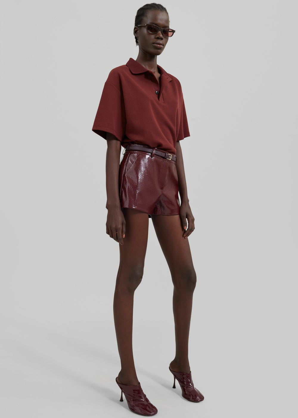 Kate Crackled Faux Leather Mini Shorts Burgundy - Women
