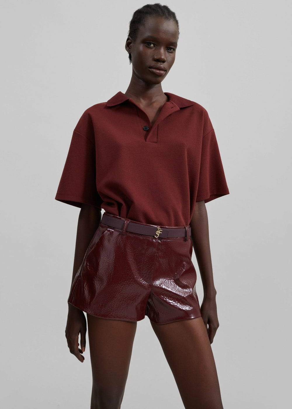 Kate Crackled Faux Leather Mini Shorts Burgundy - Women