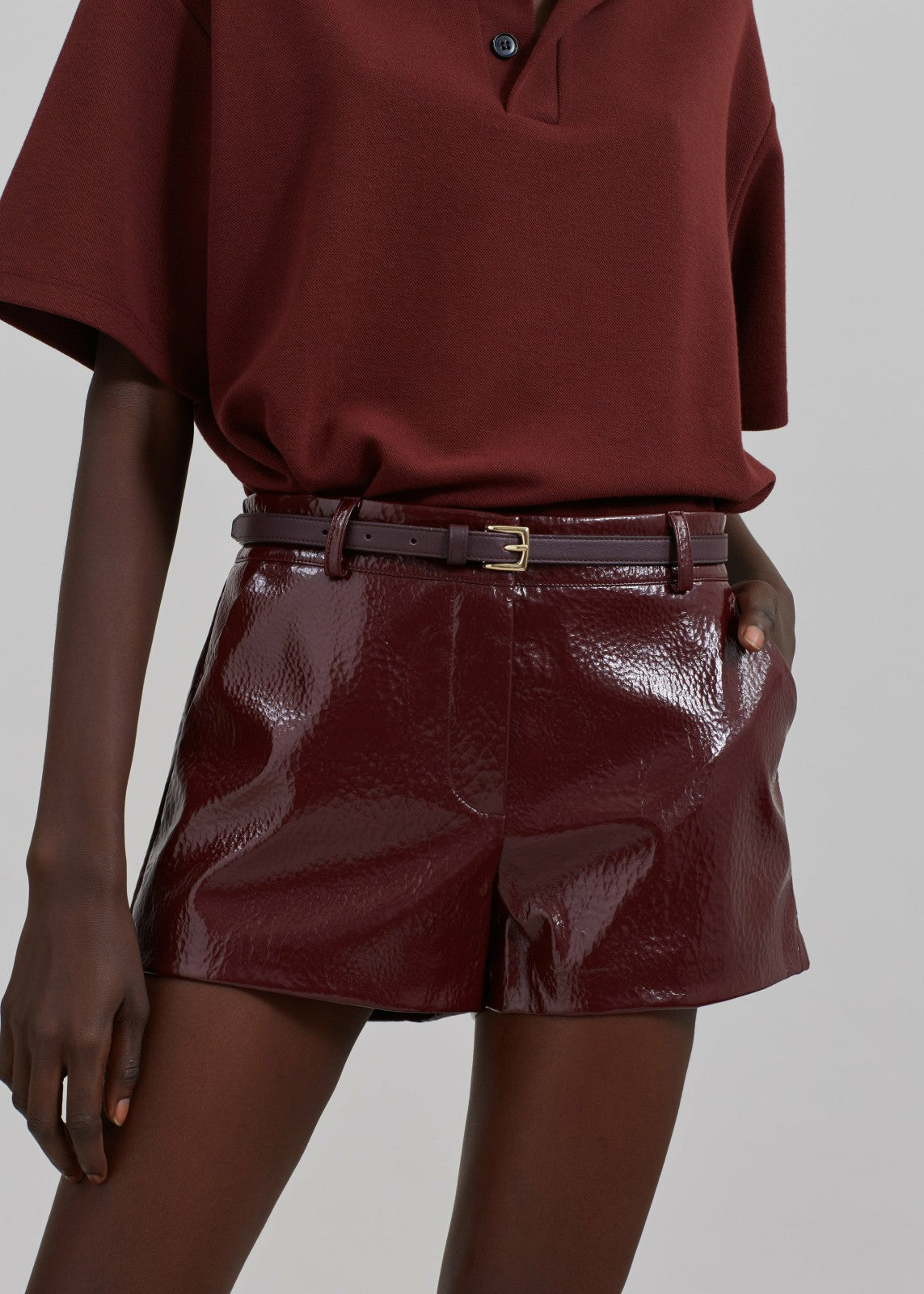 Kate Crackled Faux Leather Mini Shorts Burgundy - Women