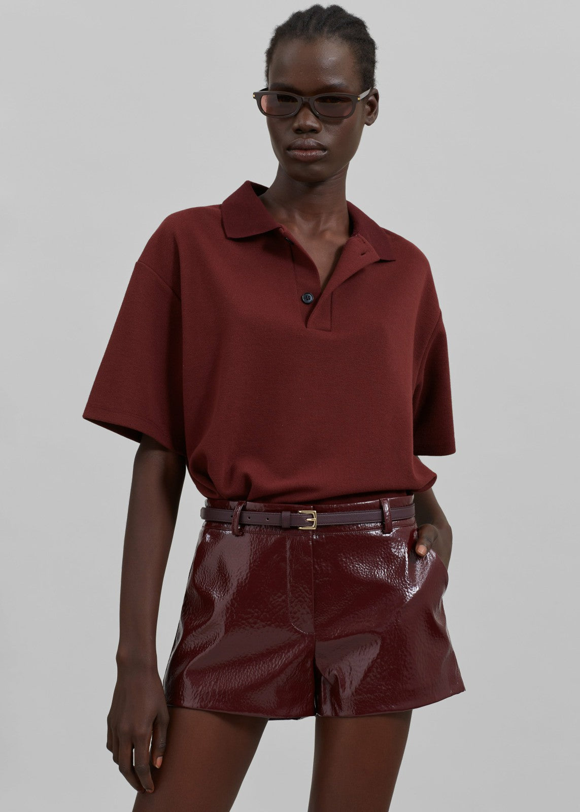 Kate Crackled Faux Leather Mini Shorts Burgundy - Women