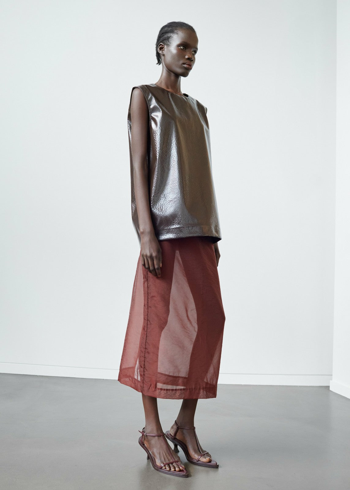 Amaris Crackled Faux Leather Tank Top Brown - Women