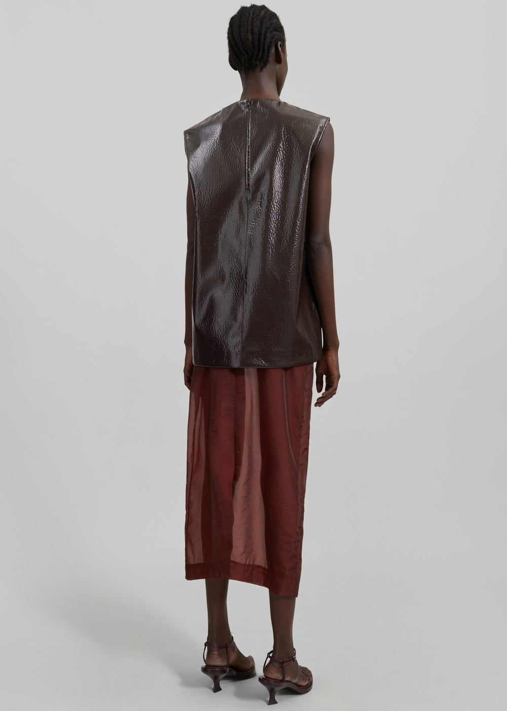 Amaris Crackled Faux Leather Tank Top Brown - Women