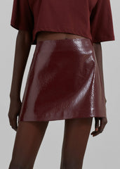 Mary Crackled Faux Leather Mini Skirt Burgundy - Women