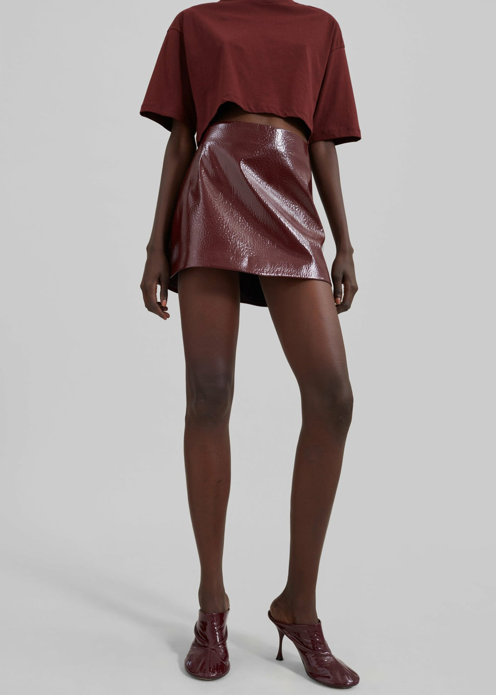 Mary Crackled Faux Leather Mini Skirt Burgundy - Women