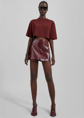 Mary Crackled Faux Leather Mini Skirt Burgundy - Women