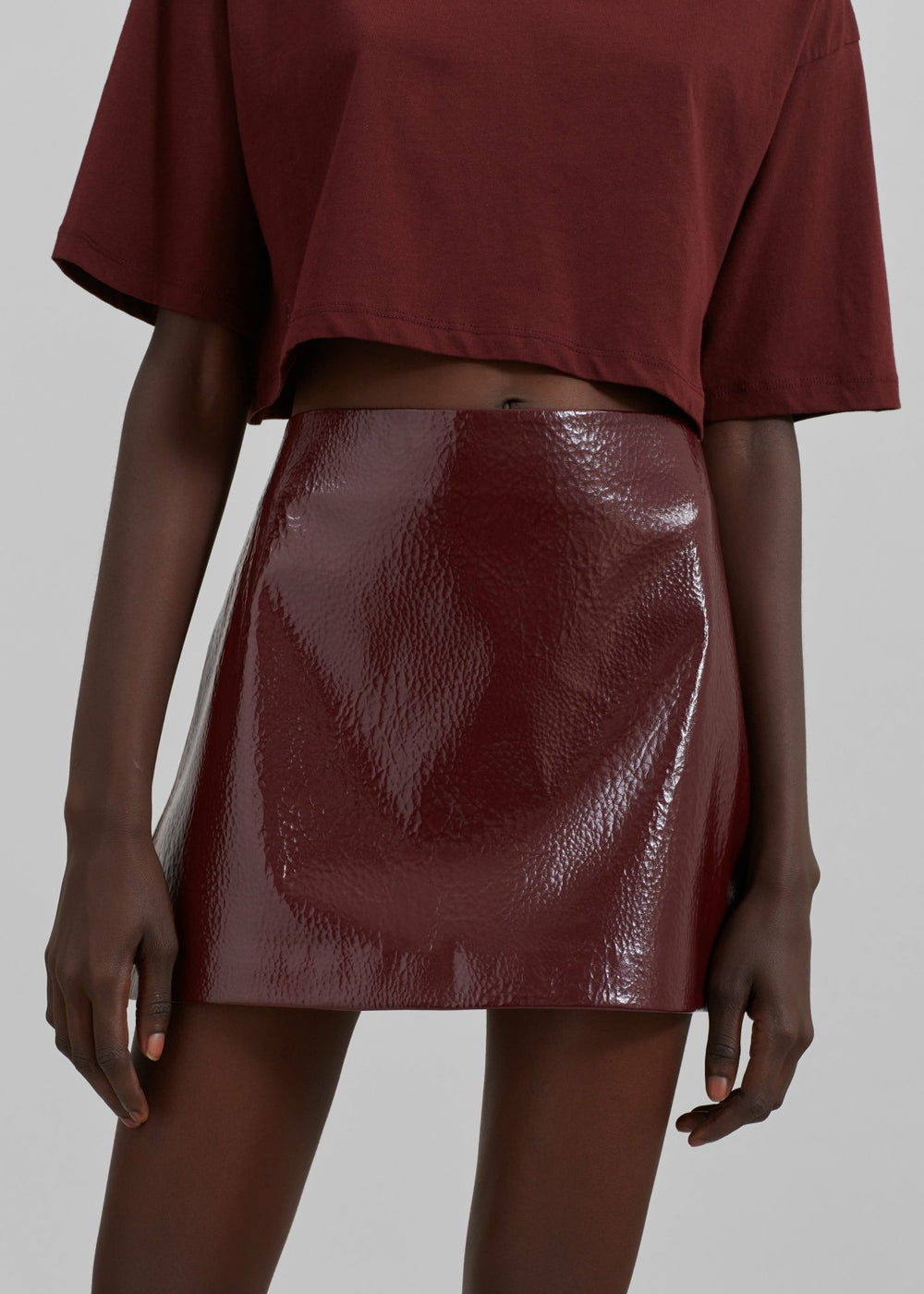 Mary Crackled Faux Leather Mini Skirt Burgundy - Women
