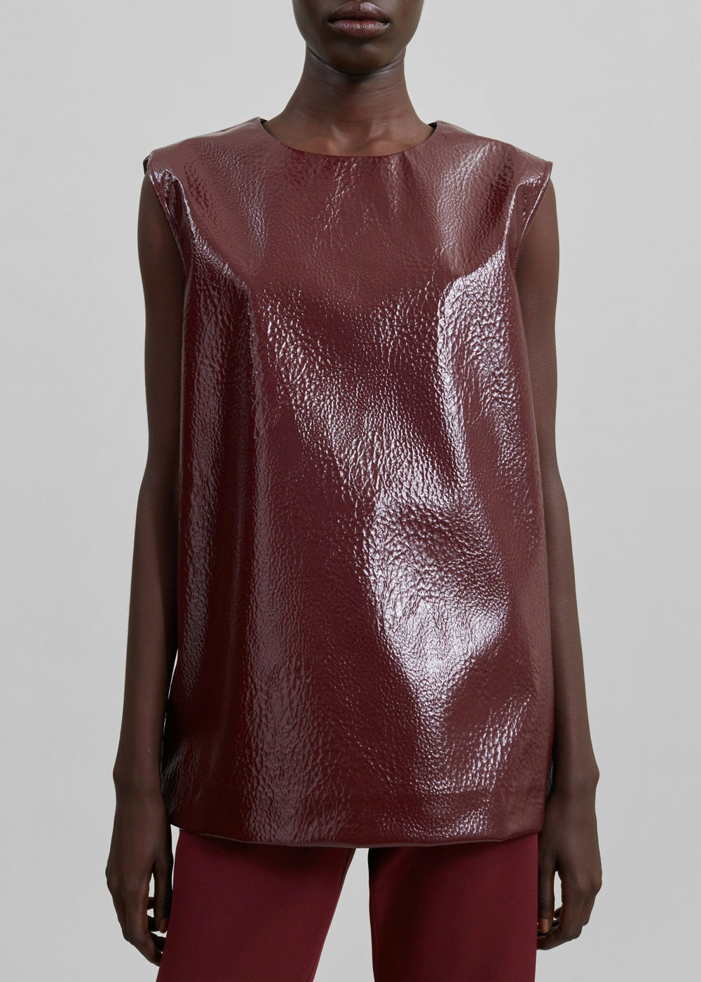 Amaris Crackled Faux Leather Tank Top Burgundy - Women