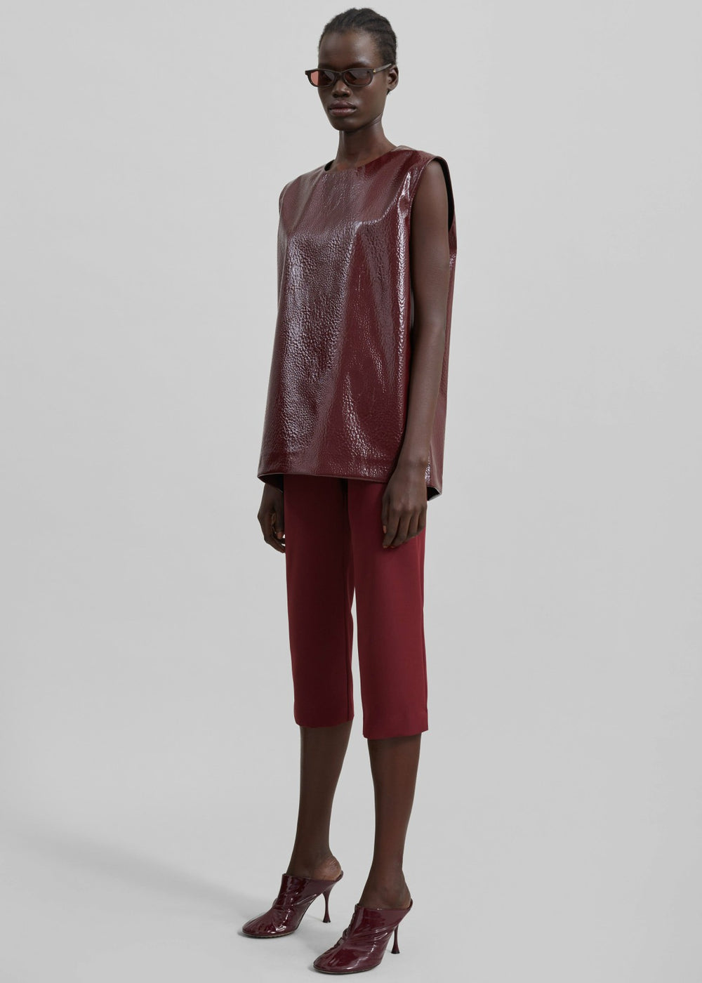 Amaris Crackled Faux Leather Tank Top Burgundy - Women