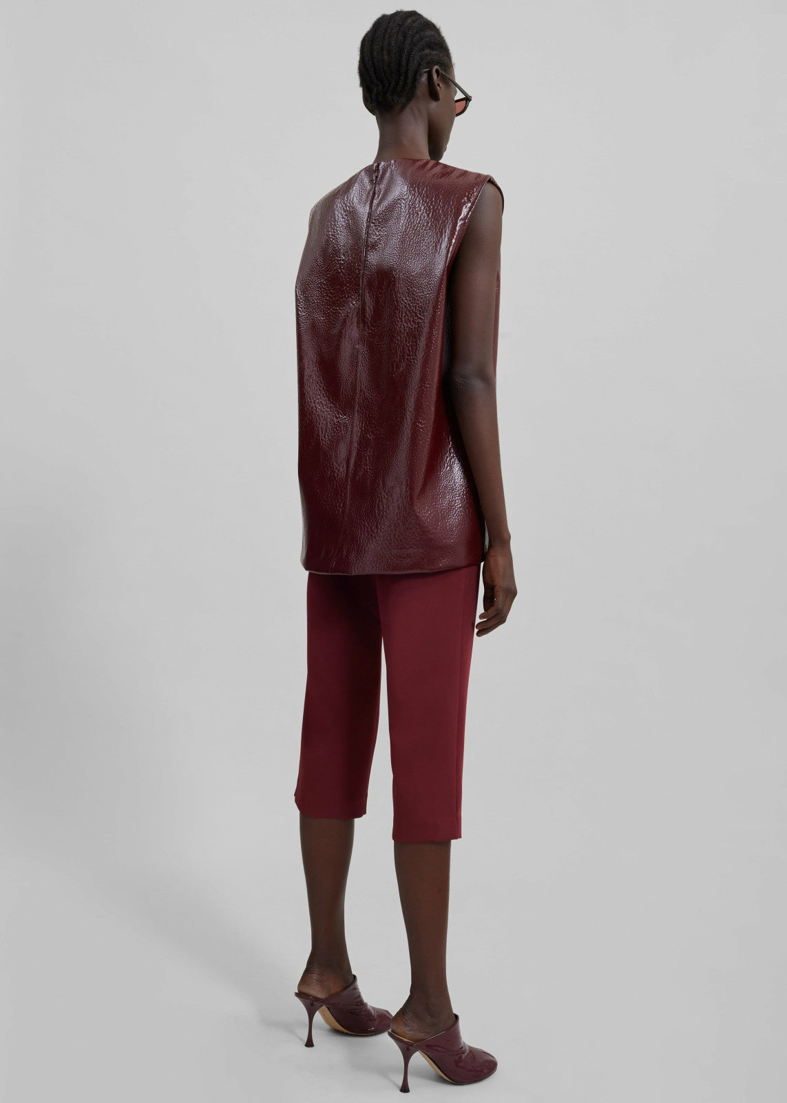 Amaris Crackled Faux Leather Tank Top Burgundy - Women