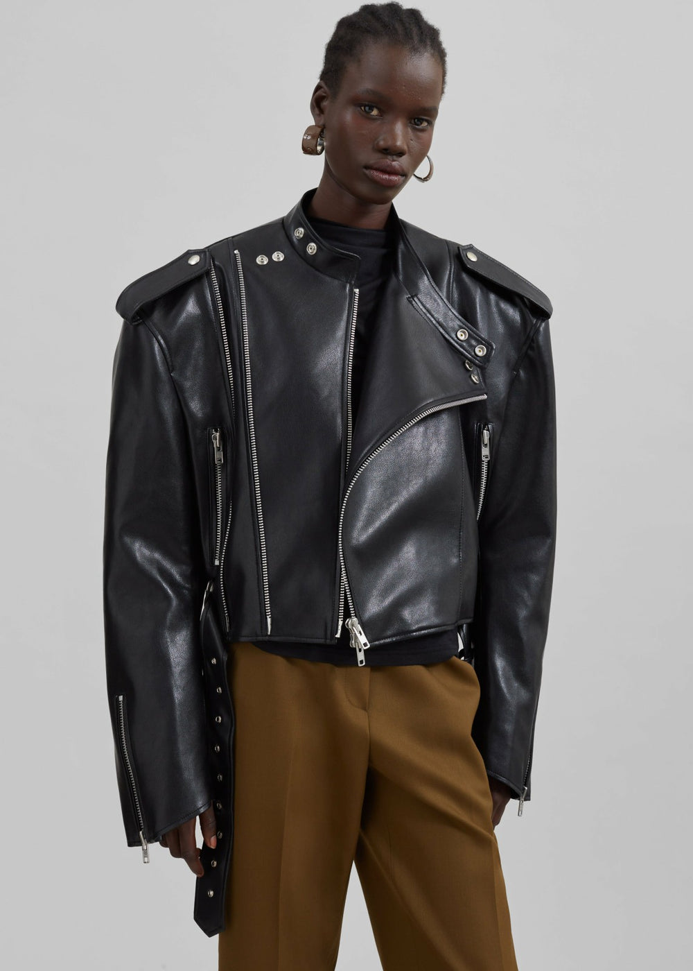 Teagan Boxy Faux Leather Jacket Black - Women