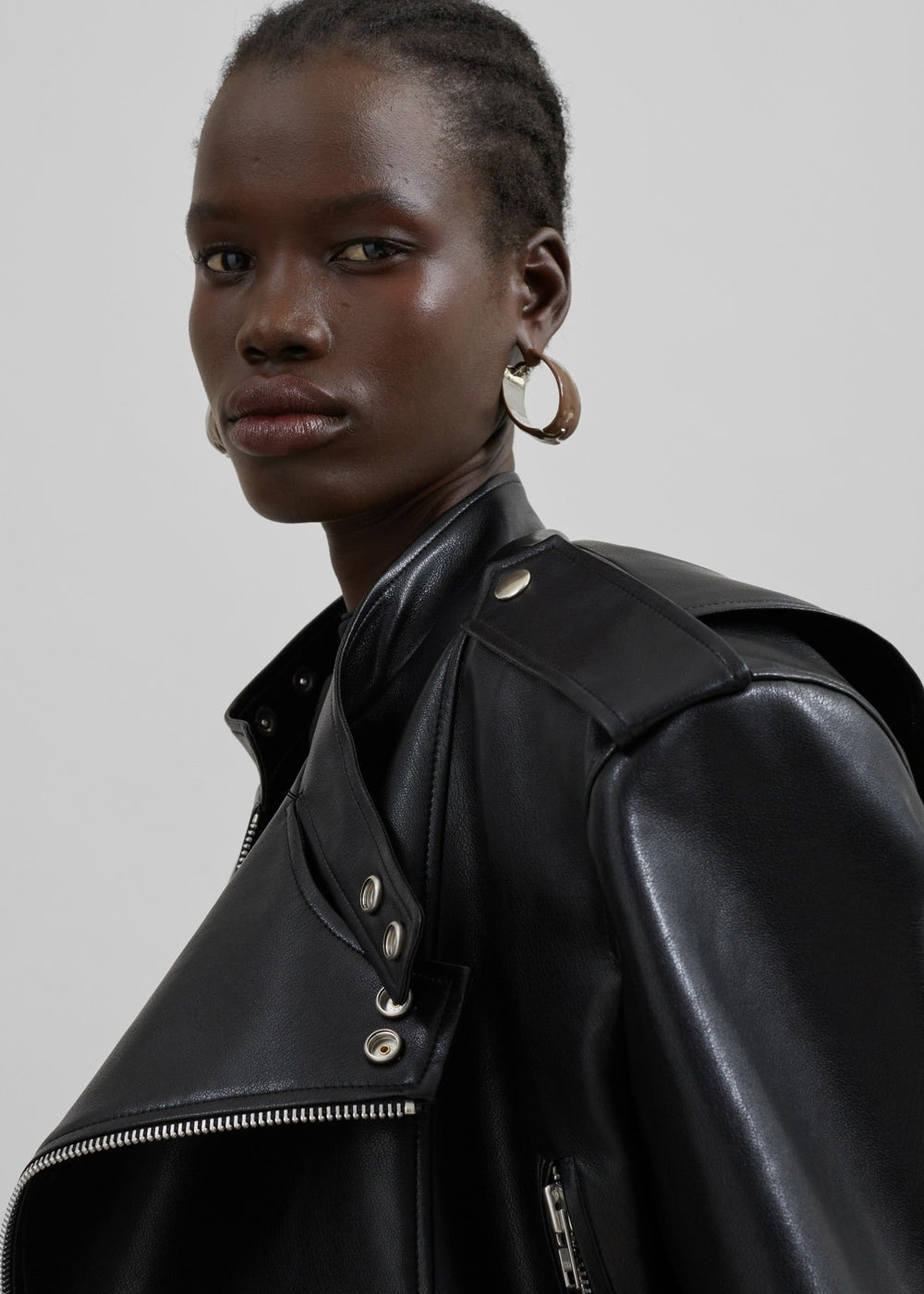 Teagan Boxy Faux Leather Jacket Black - Women