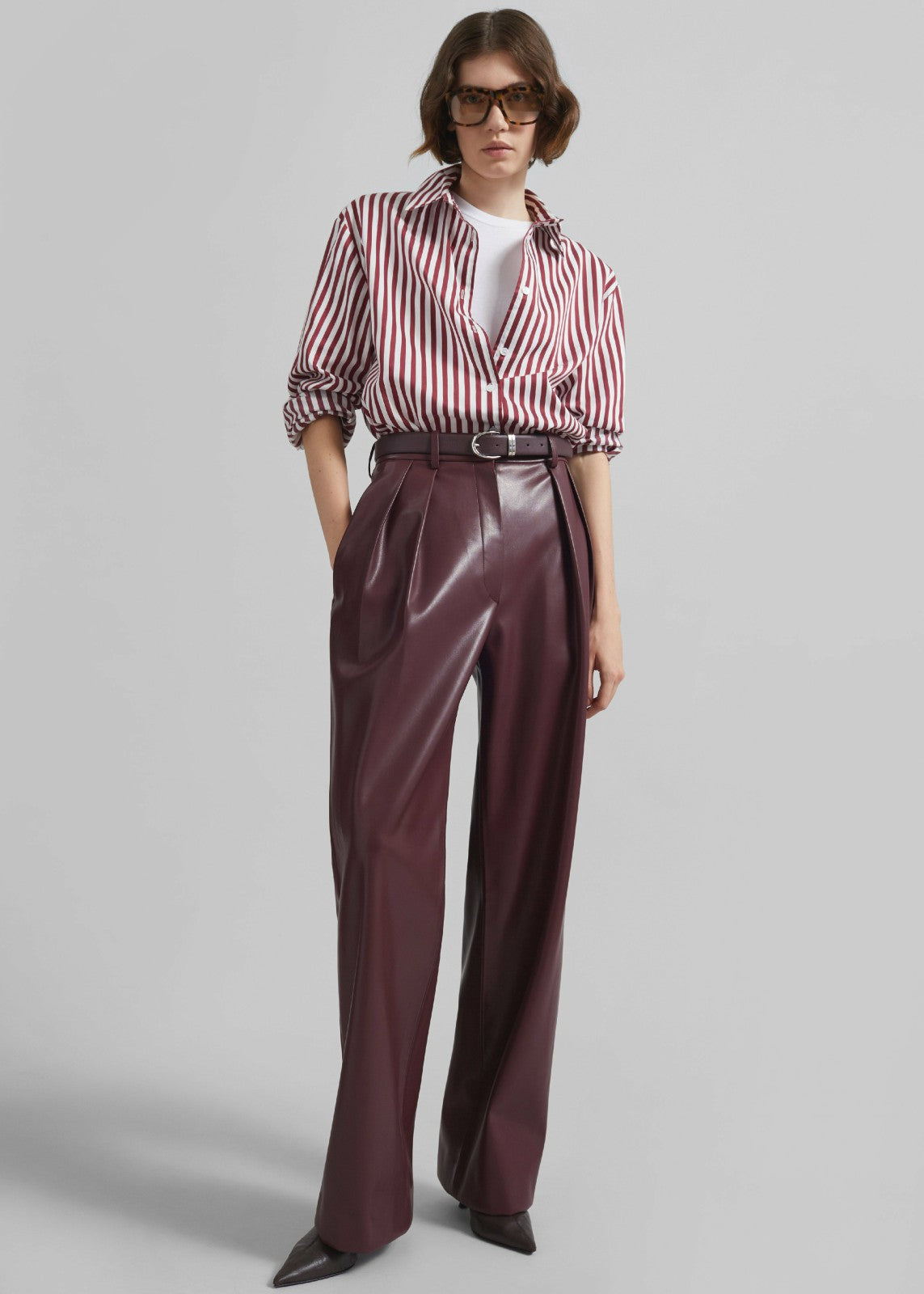 Ora Leather Belt Plum/Silver - Women