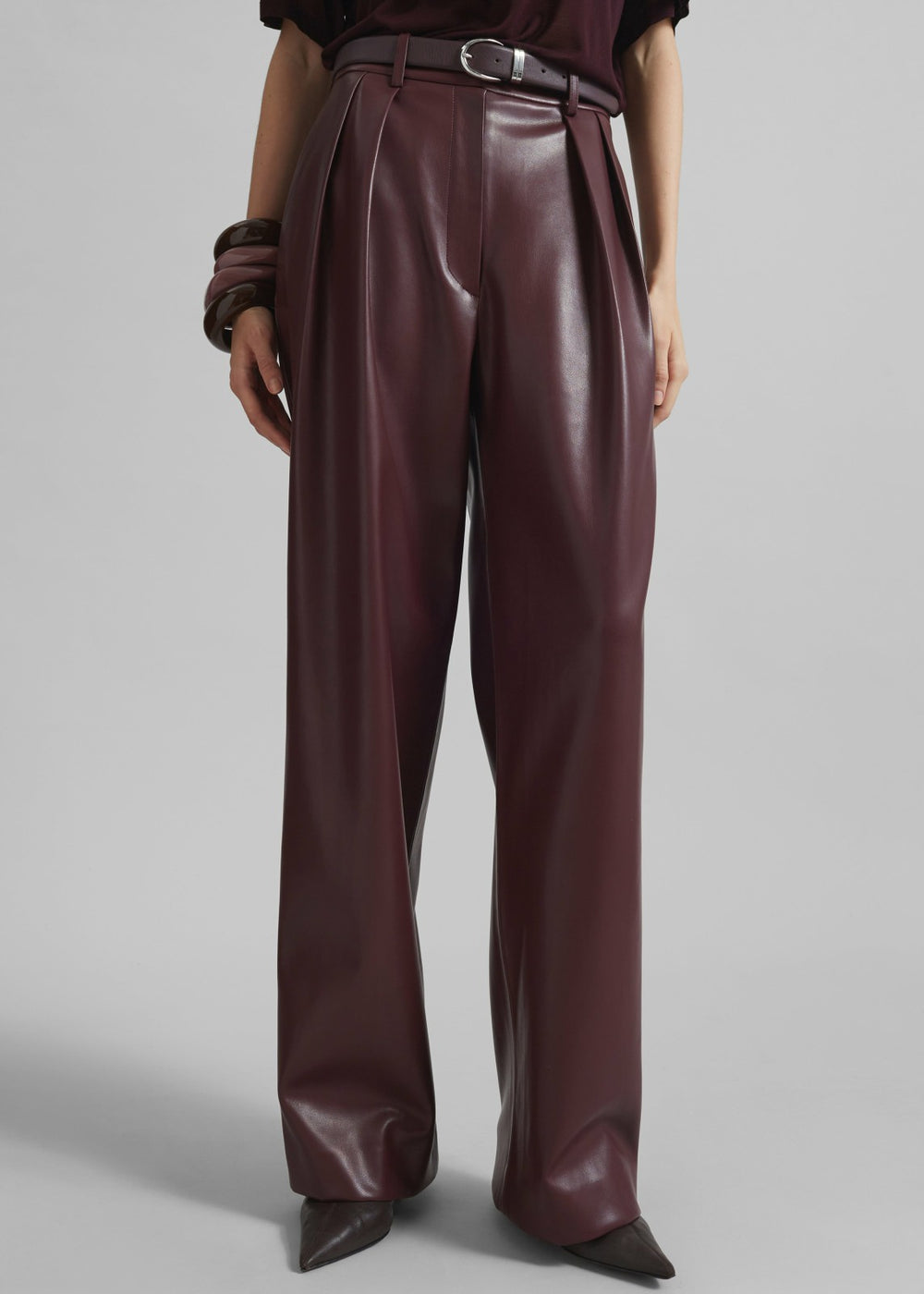 Ora Leather Belt Plum/Silver - Women