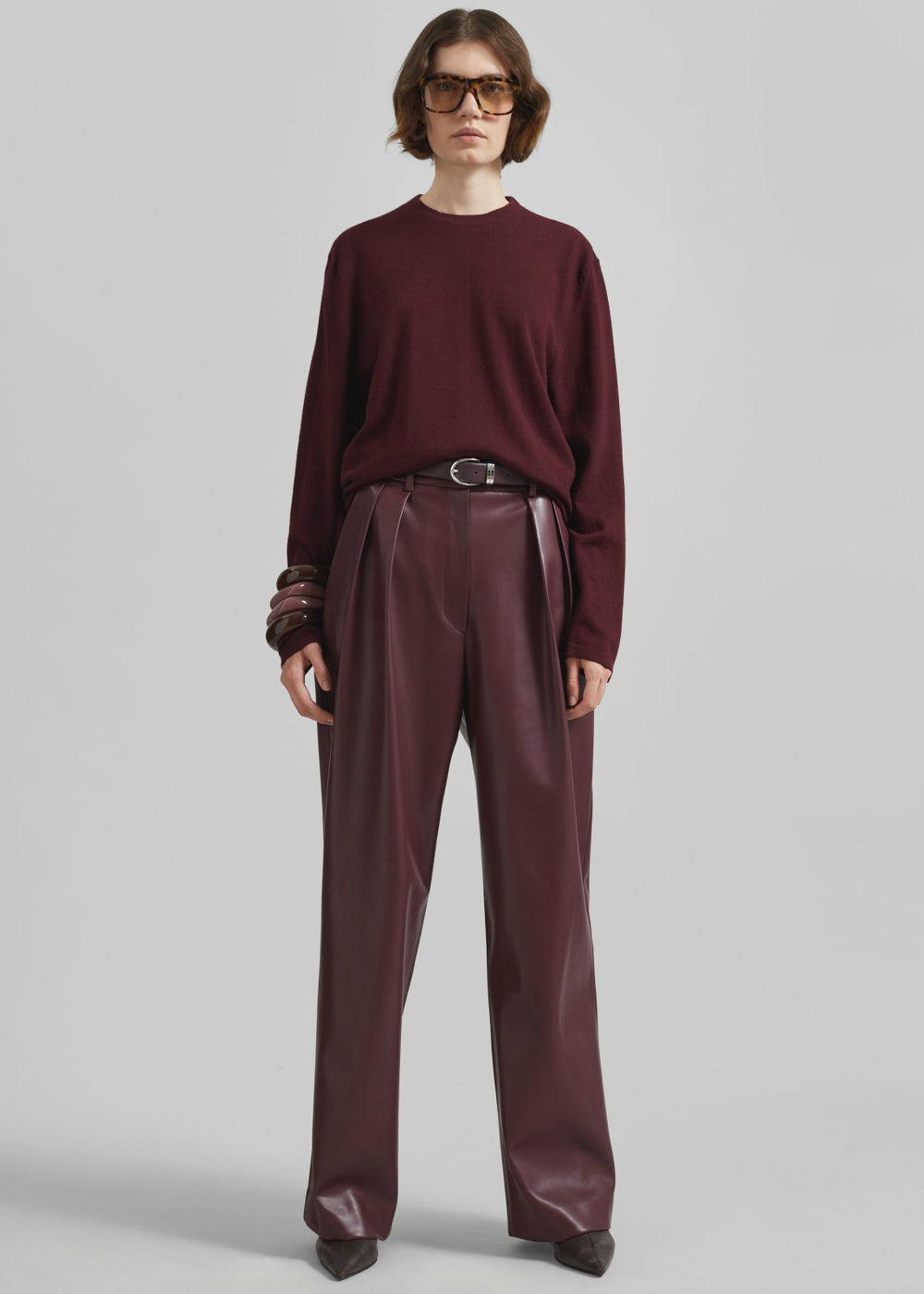 Ora Leather Belt Plum/Silver - Women