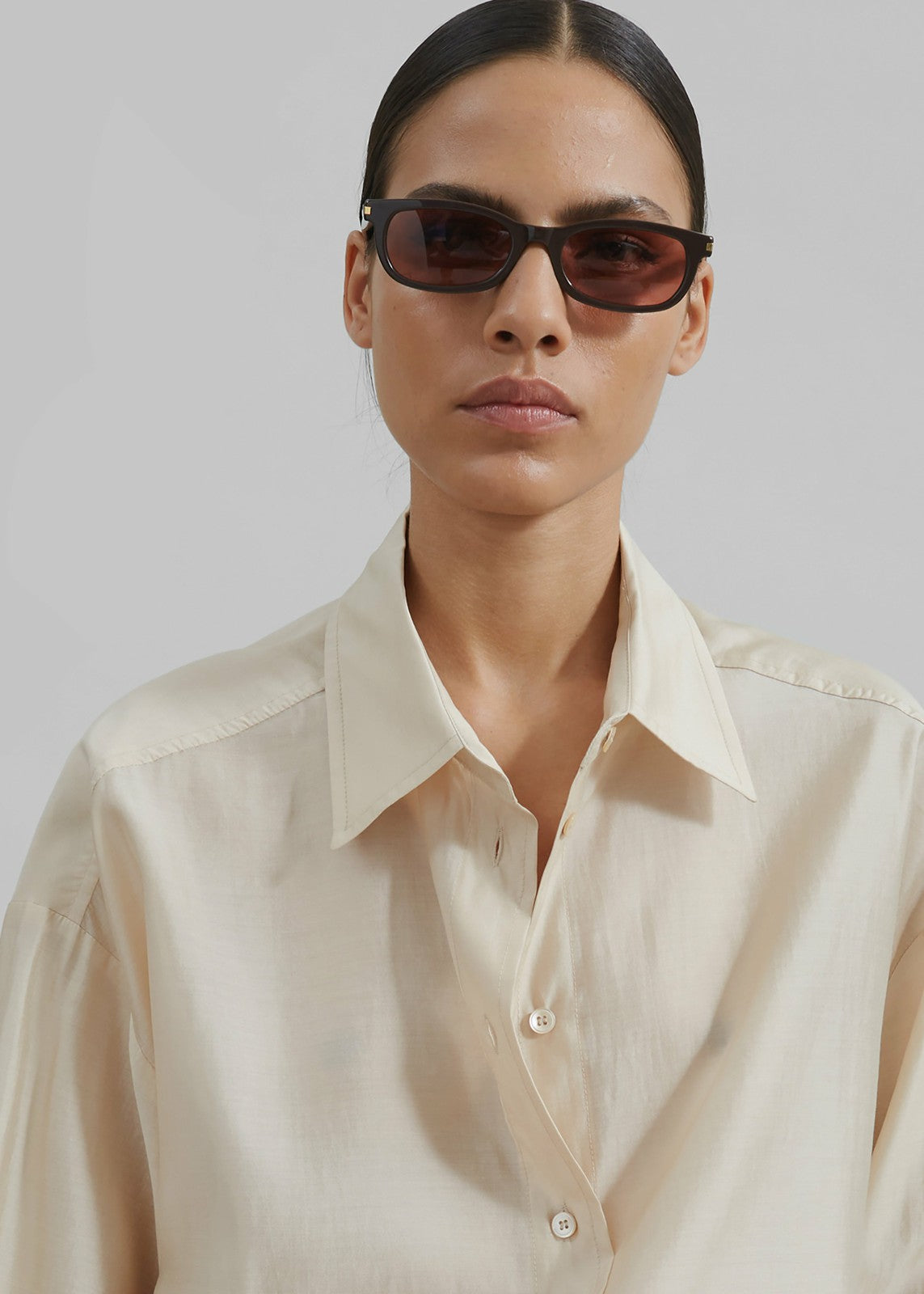 Ola Semi Sheer Button Up Shirt Ivory - Women