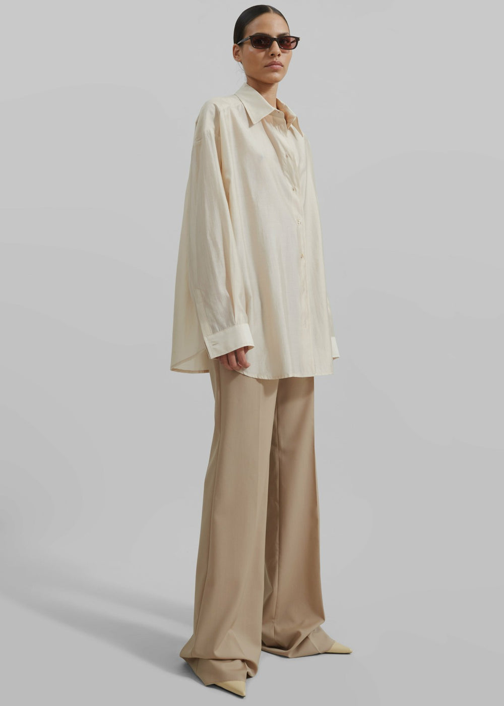 Ola Semi Sheer Button Up Shirt Ivory - Women
