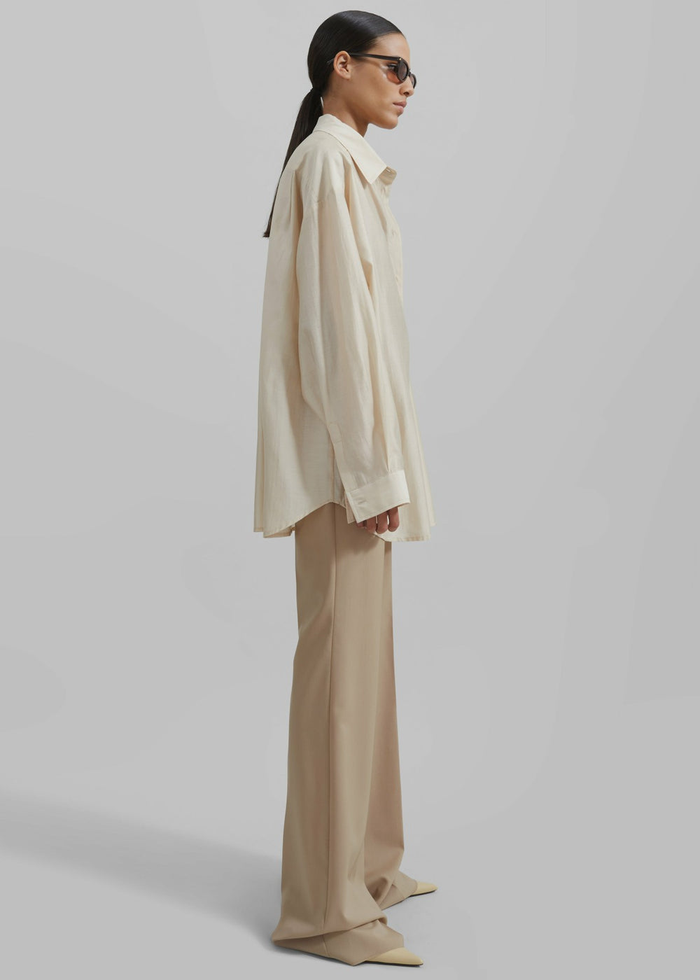 Ola Semi Sheer Button Up Shirt Ivory - Women