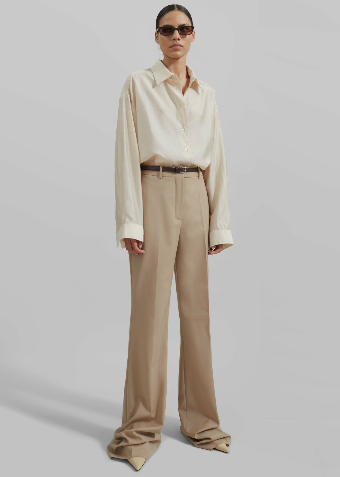 Ola Semi Sheer Button Up Shirt Ivory - Women