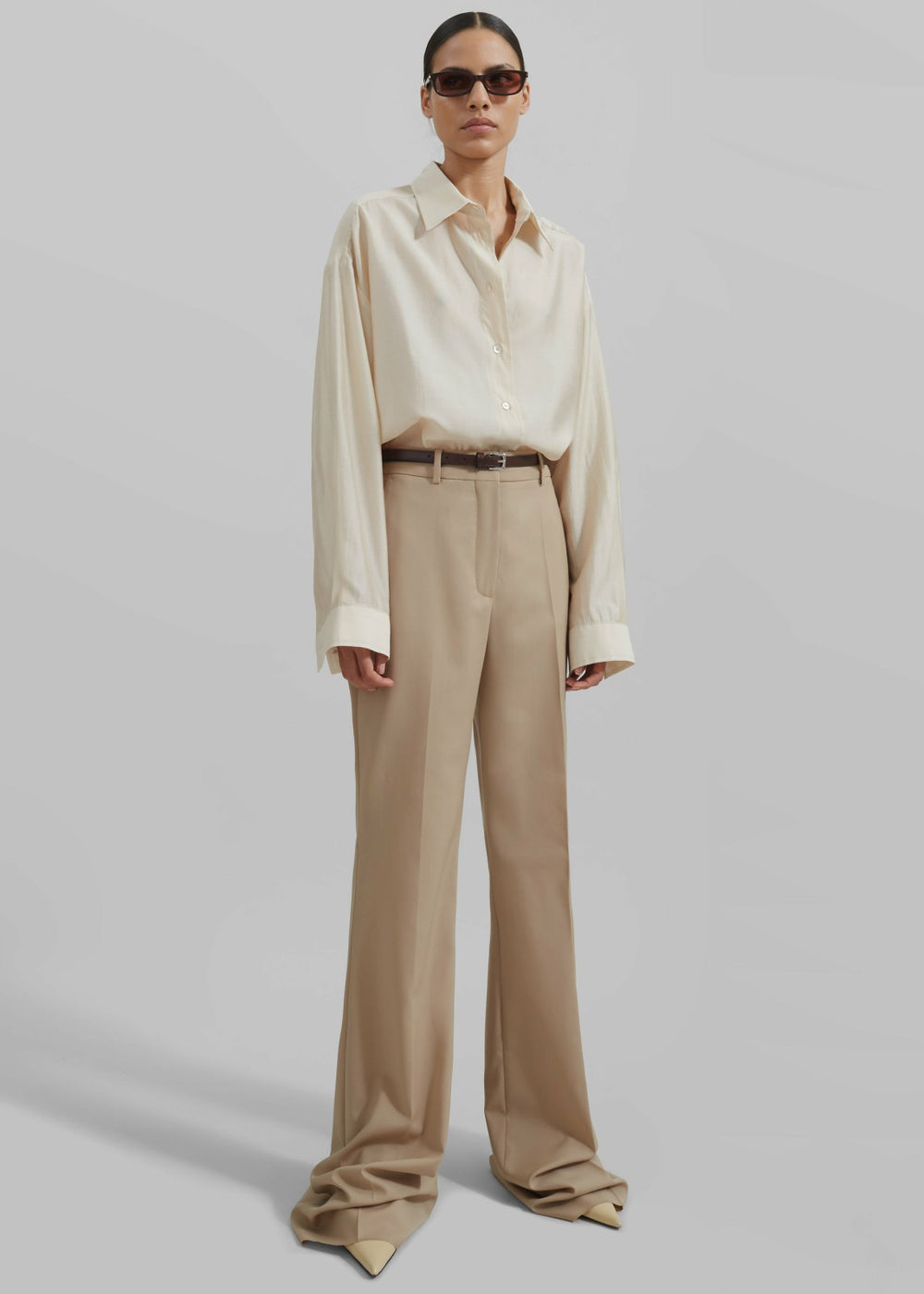 Ola Semi Sheer Button Up Shirt Ivory - Women