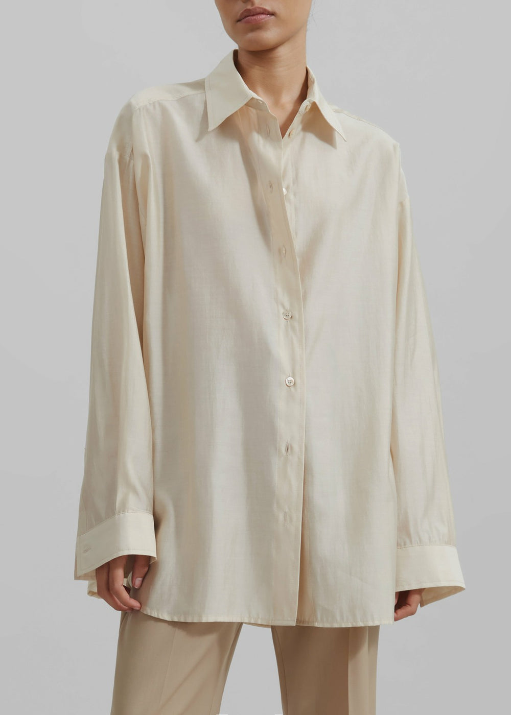 Ola Semi Sheer Button Up Shirt Ivory - Women