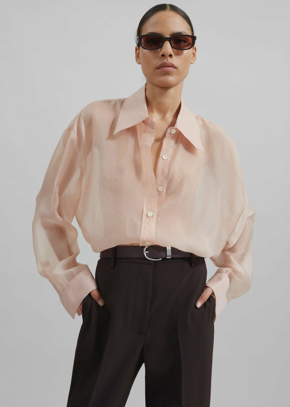 Nel Sheer Button Up Shirt Pink - Women