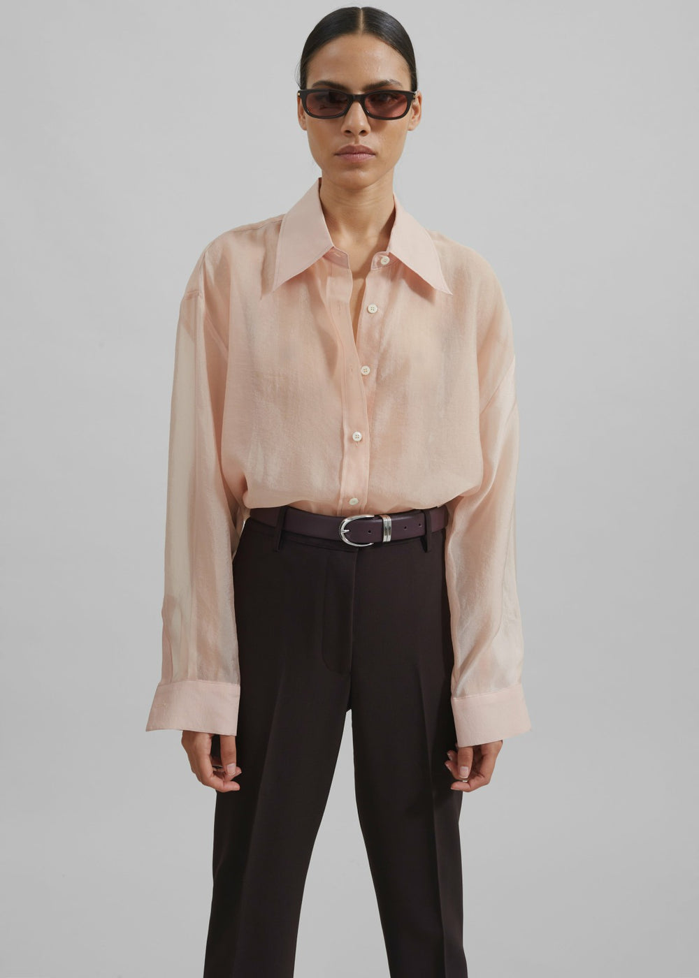 Nel Sheer Button Up Shirt Pink - Women