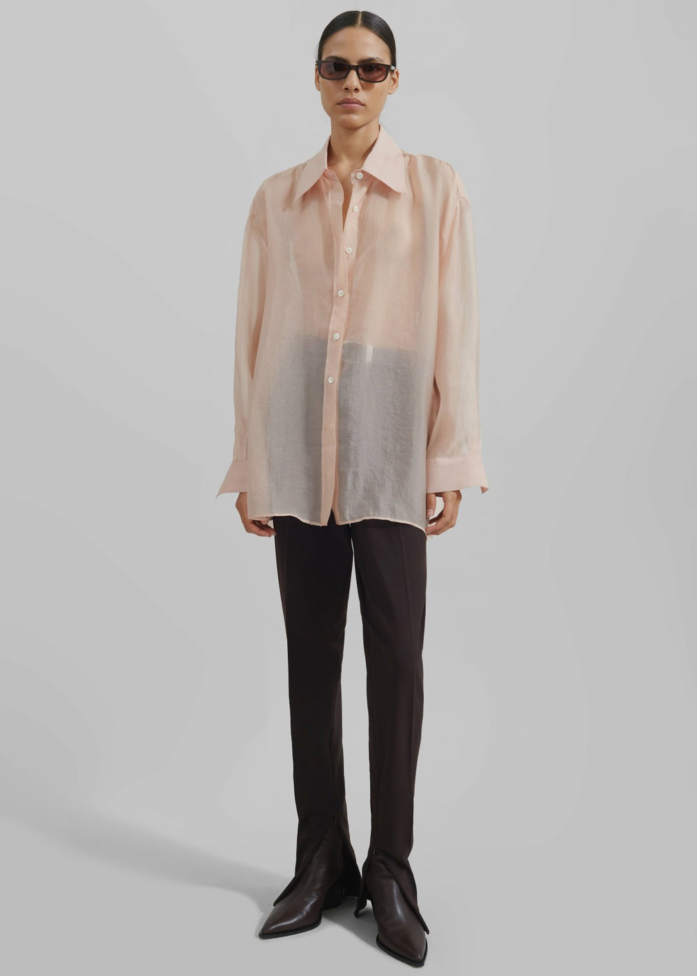 Nel Sheer Button Up Shirt Pink - Women