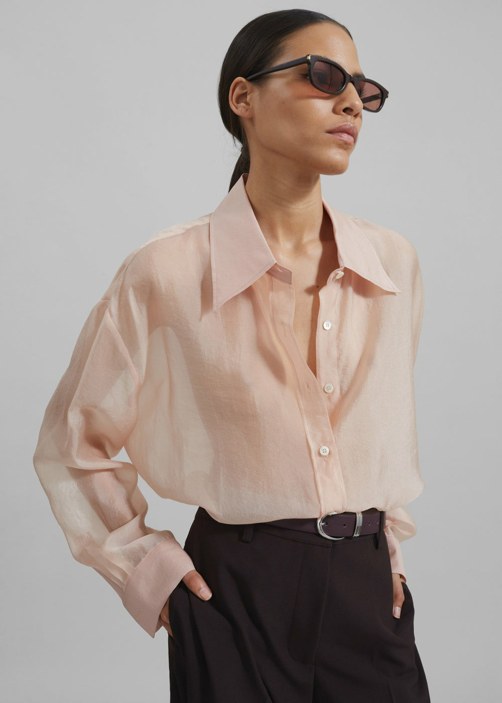 Nel Sheer Button Up Shirt Pink - Women