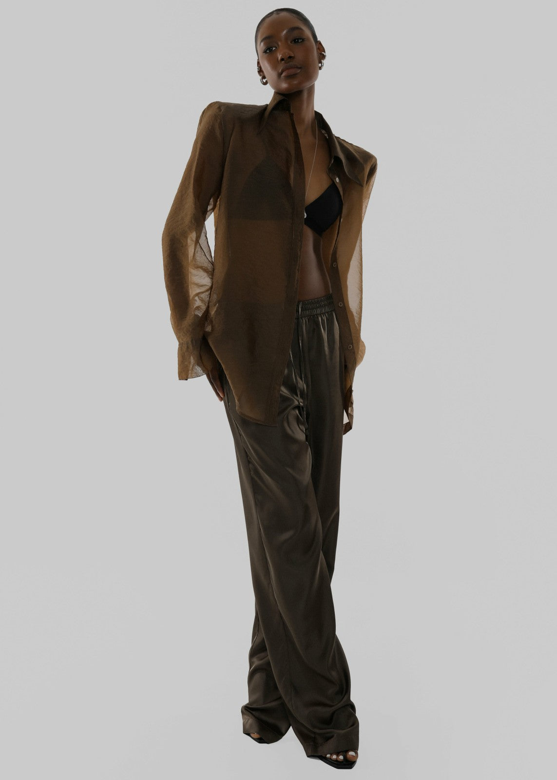 Jolene Semi Sheer Shirt Brown - Women