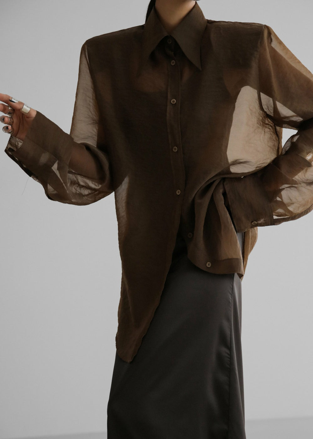 Jolene Semi Sheer Shirt Brown - Women