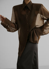 Jolene Semi Sheer Shirt Brown - Women