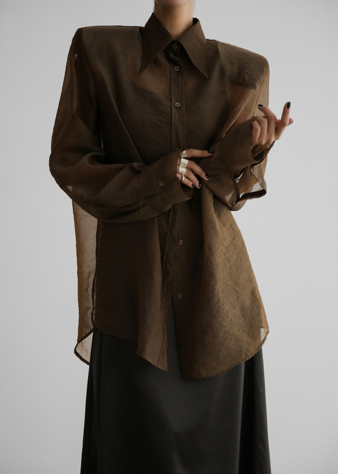 Jolene Semi Sheer Shirt Brown - Women