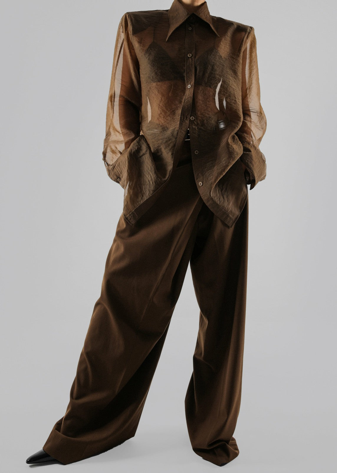 Jolene Semi Sheer Shirt Brown - Women