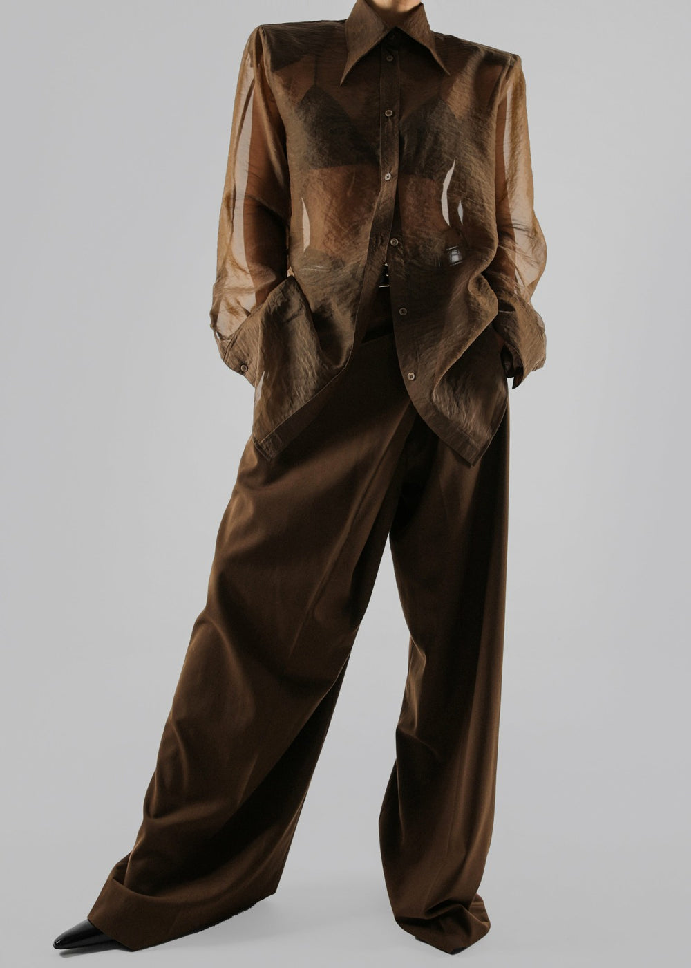 Jolene Semi Sheer Shirt Brown - Women