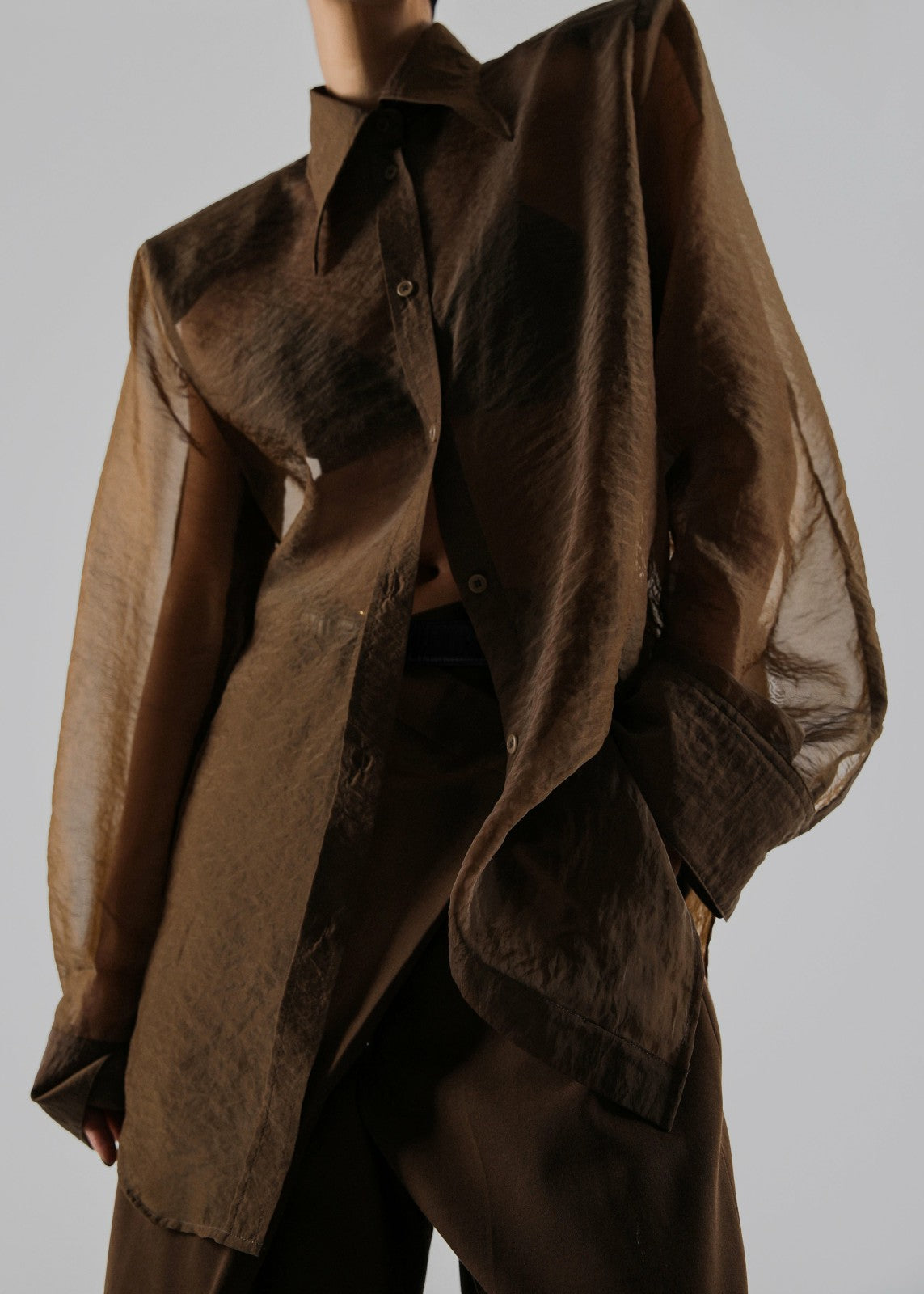 Jolene Semi Sheer Shirt Brown - Women