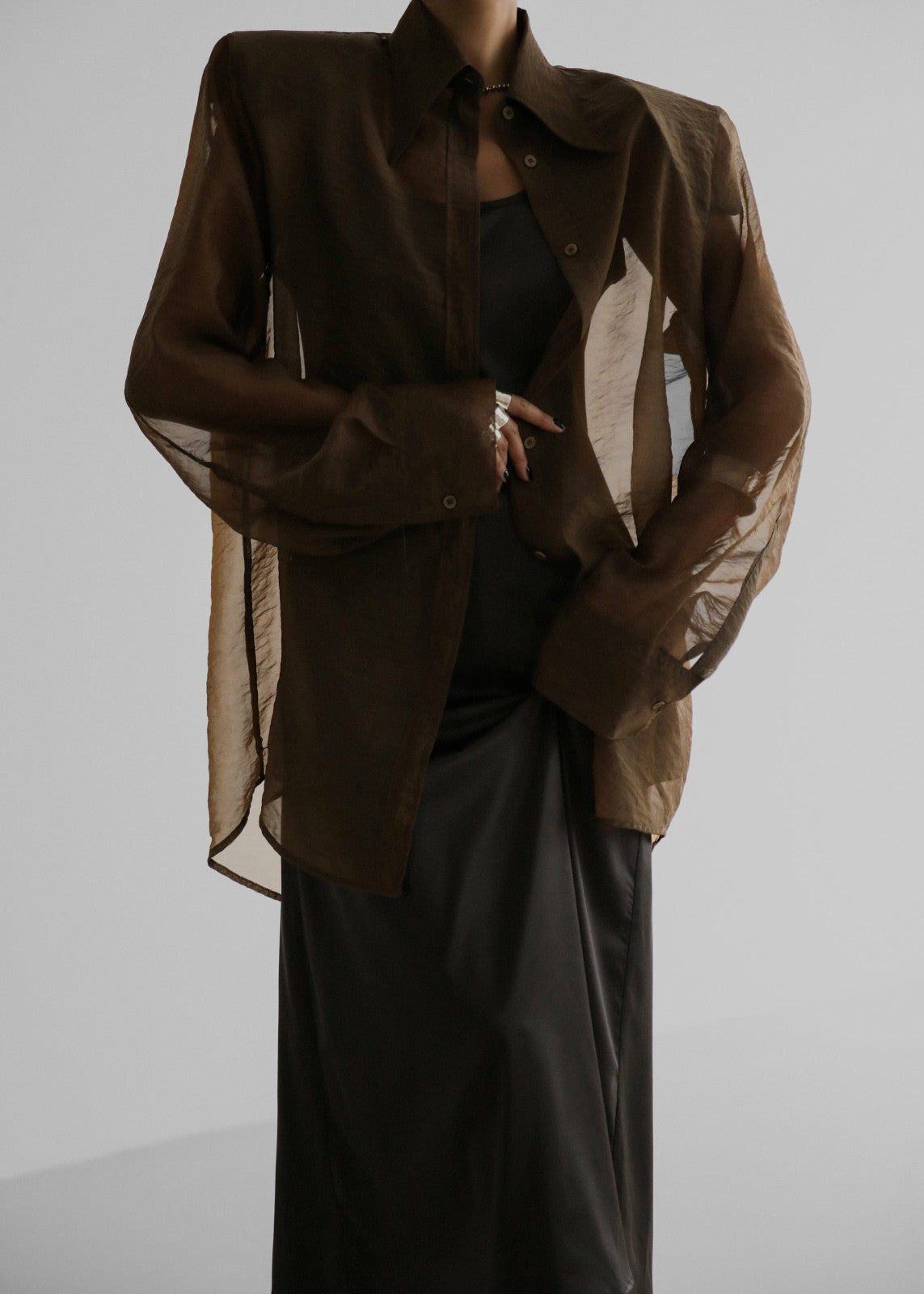 Jolene Semi Sheer Shirt Brown - Women