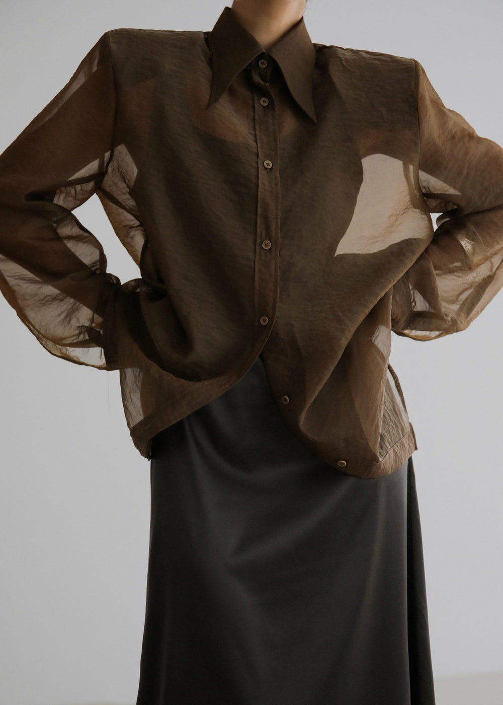 Jolene Semi Sheer Shirt Brown - Women