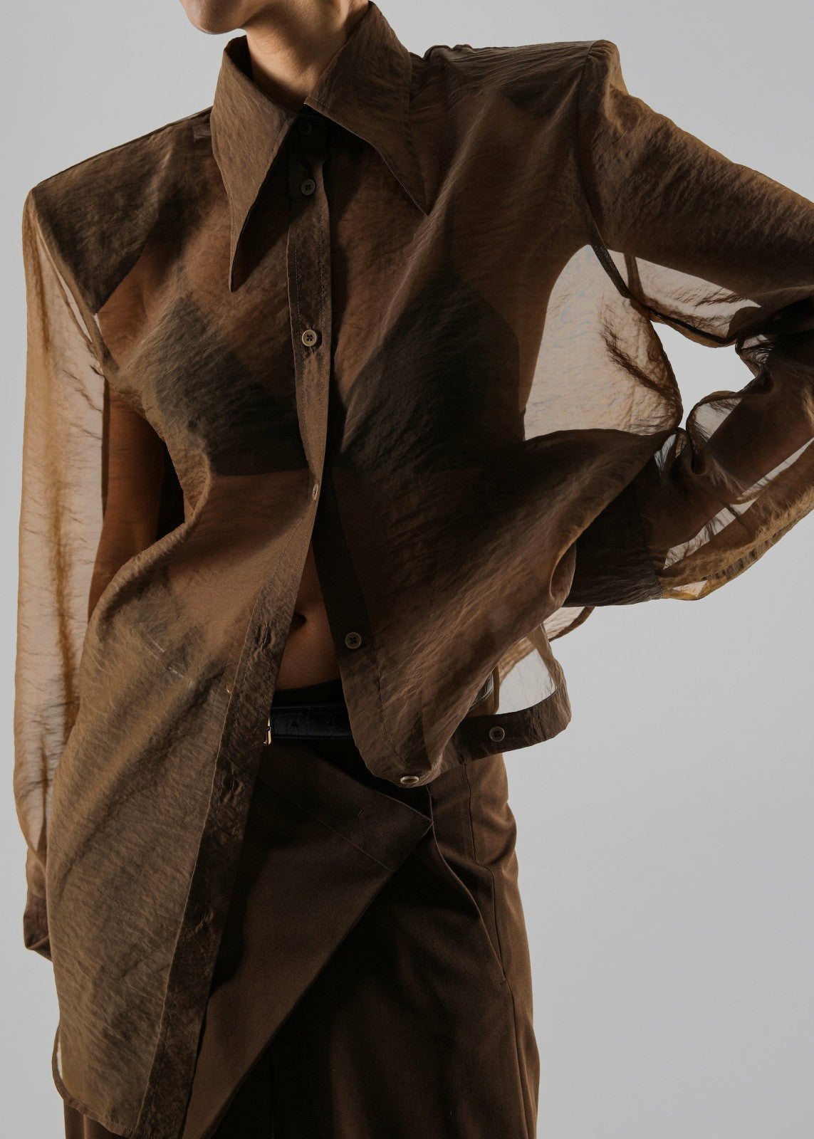 Jolene Semi Sheer Shirt Brown - Women