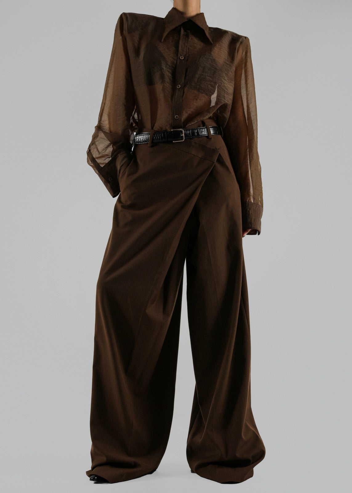 Jolene Semi Sheer Shirt Brown - Women