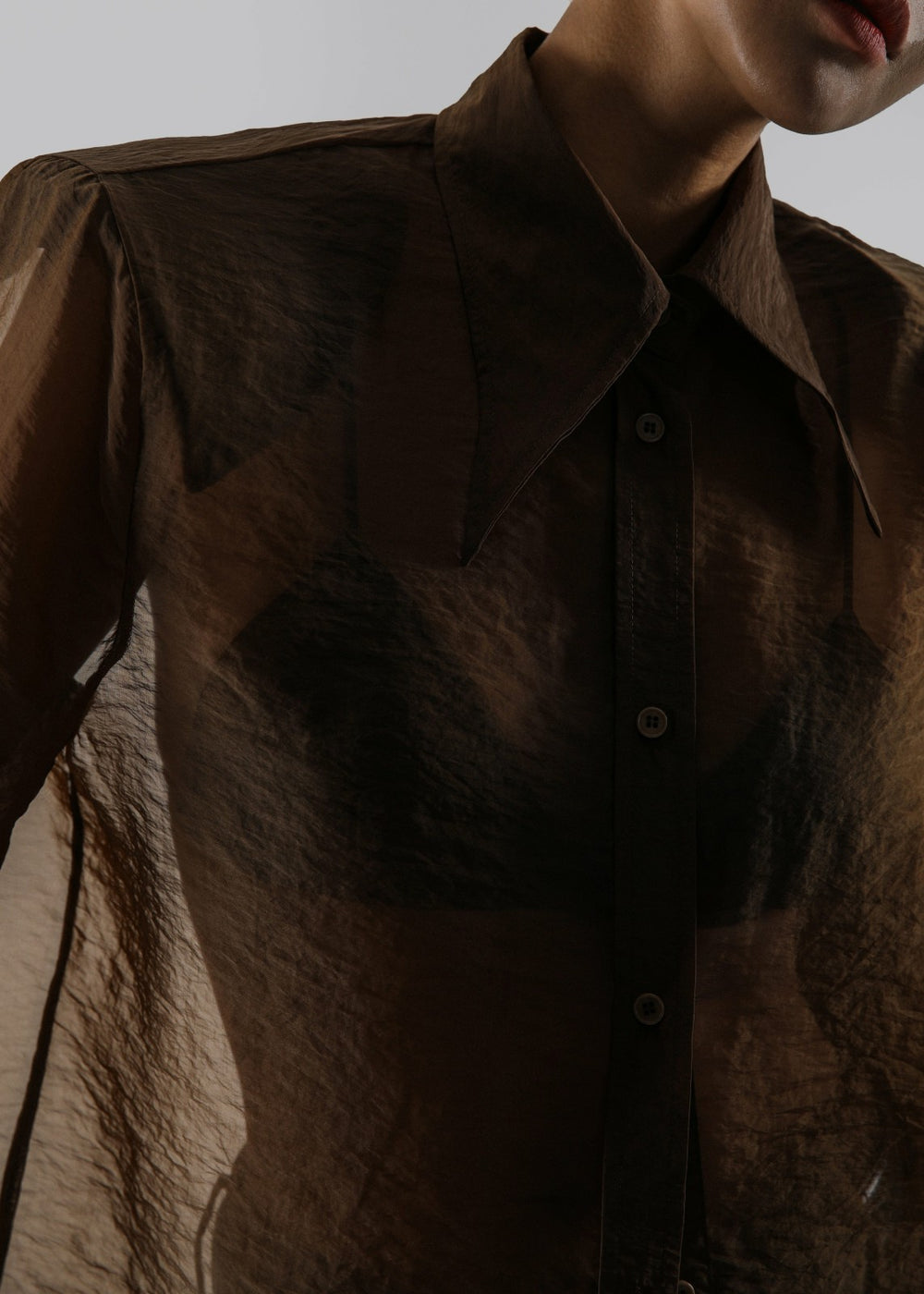 Jolene Semi Sheer Shirt Brown - Women