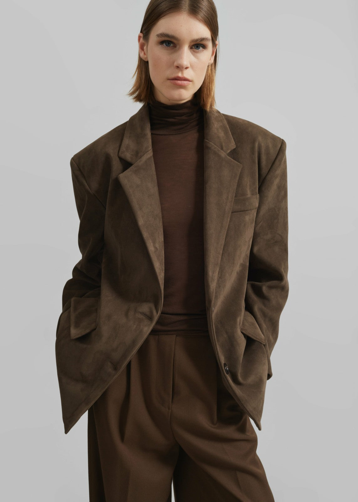 Peoria Faux Suede Blazer Brown - Women