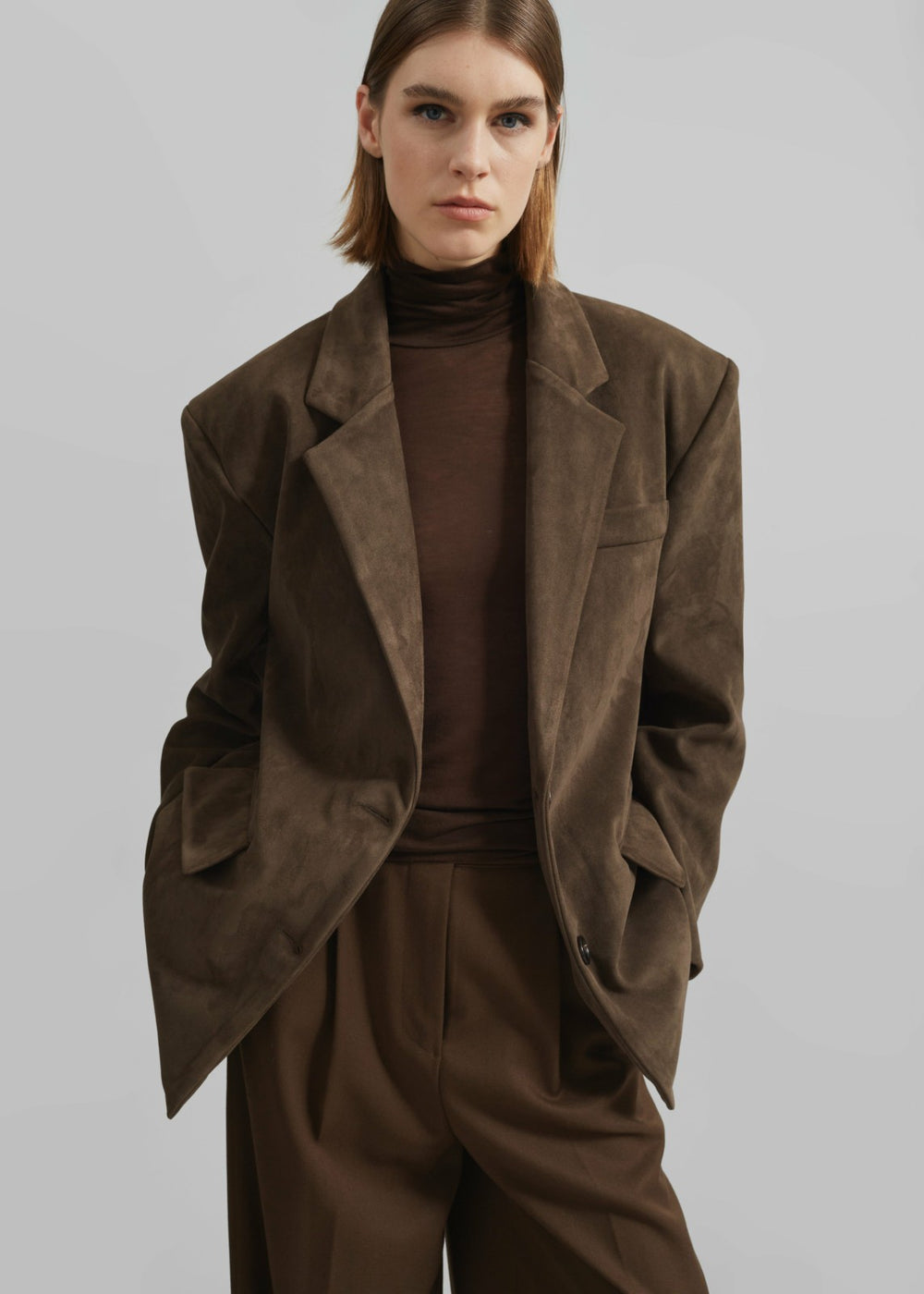 Peoria Faux Suede Blazer Brown - Women