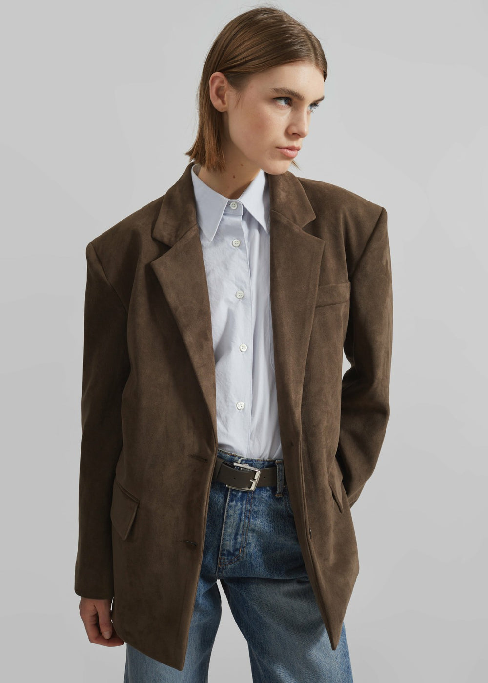Peoria Faux Suede Blazer Brown - Women