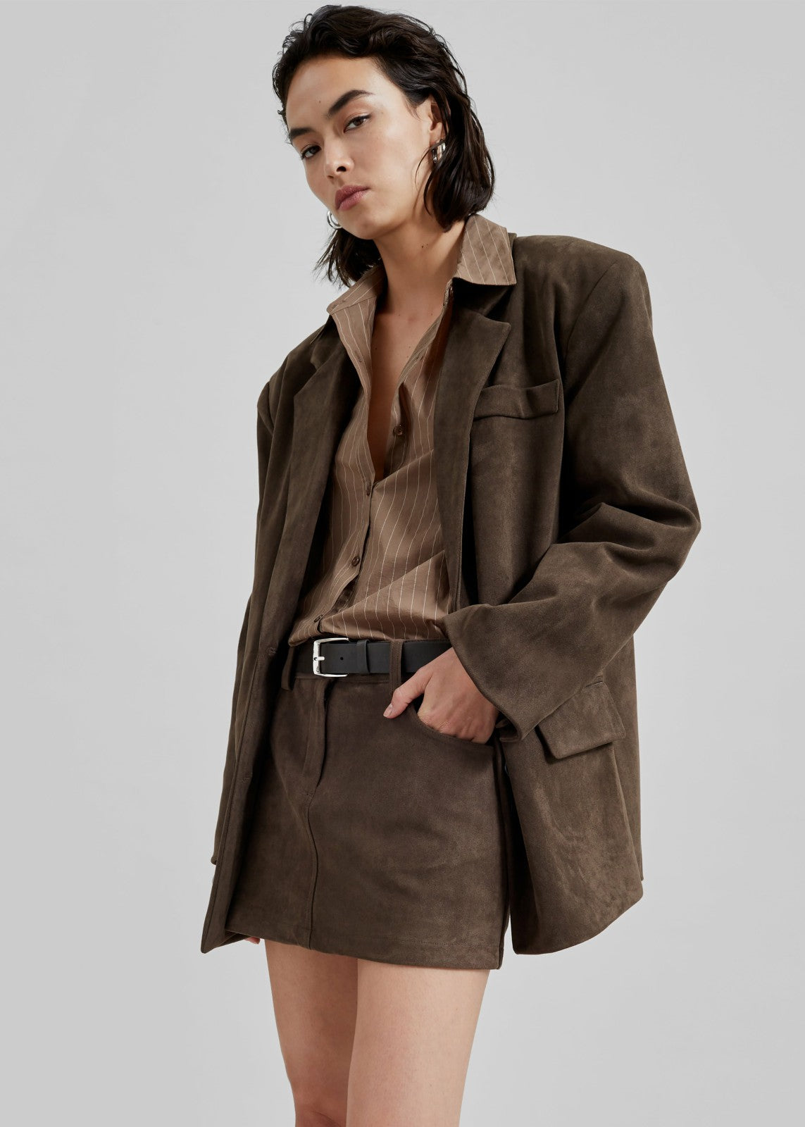 Peoria Faux Suede Blazer Brown - Women