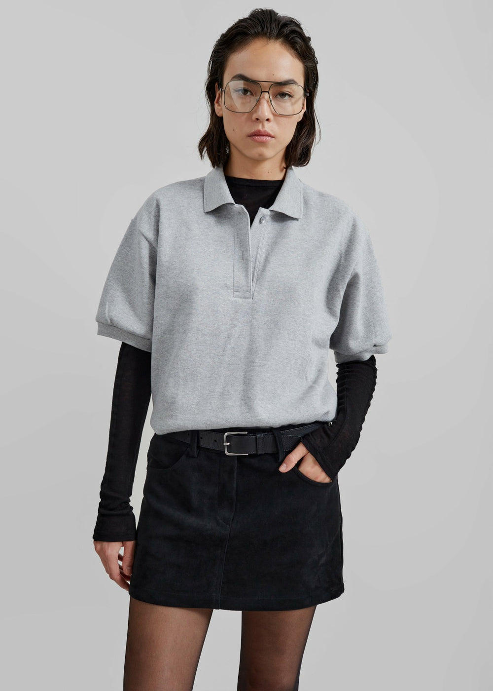 Arda Crop Polo Grey - Women