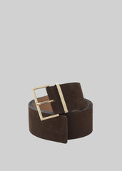 Evro Suede Leather Belt Brown/Gold - Women